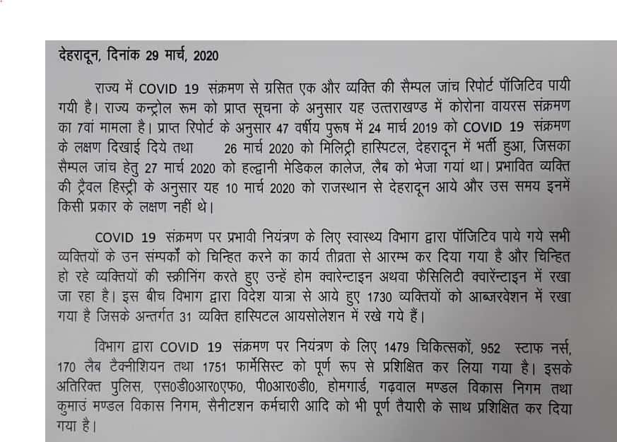 Covid-19 संक्रमण से ग्रस्त एक और व्यक्ति का सैंपल पॉजिटिव, अब संख्या पहुँची 7 2 Hello Uttarakhand News »