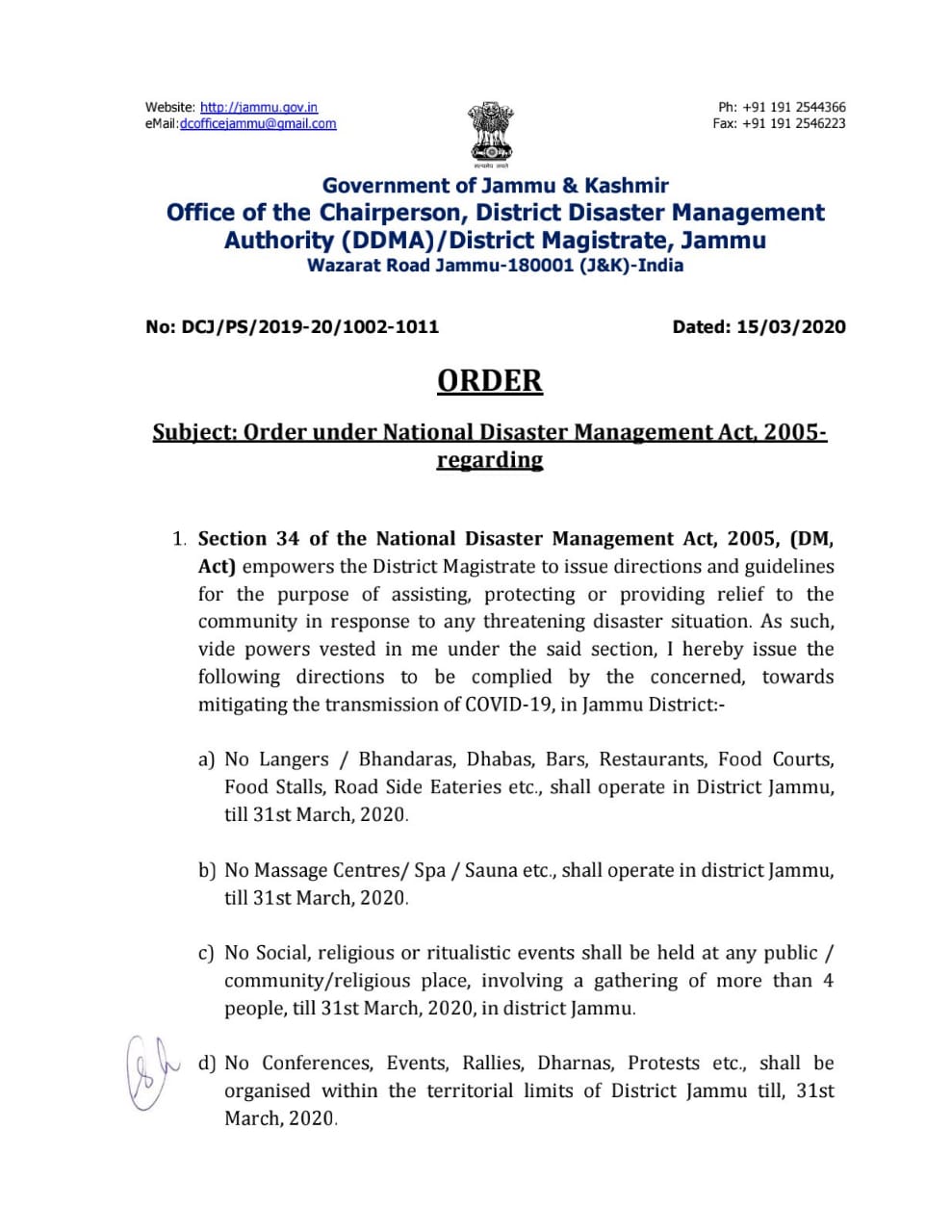 No Langers, Bhandaras, Dhabas, Bars, Restaurants, Food Courts, Food Stalls, Road Side Eateries will operate in District Jammu till 31st 2 Hello Uttarakhand News »