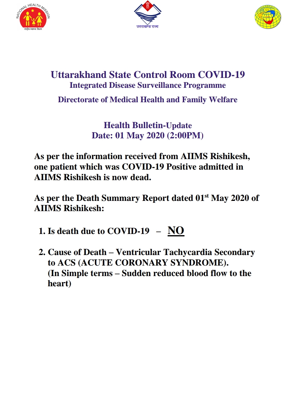 कोरोना पॉजिटिव महिला की ऋषिकेश एम्स में हार्ट अटैक के कारण हुई मौत 2 Hello Uttarakhand News »