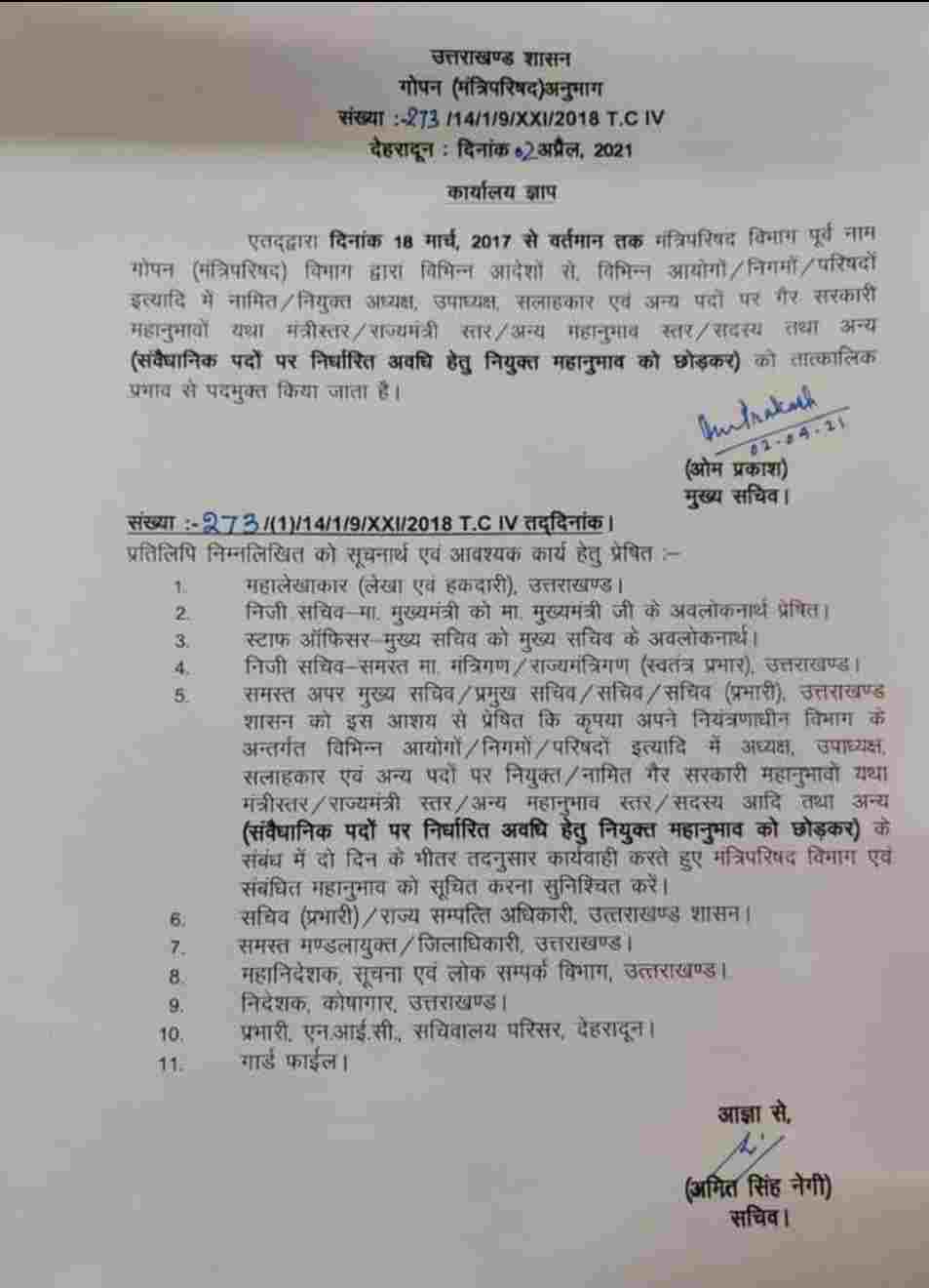 मुख्यमंत्री तीरथ सिंह रावत ने त्रिवेंद्र के कार्यकाल में बनाए गए दायित्व धारियों पर गिराई गाज, सभी दायित्व धारियों की छुट्टी 2 Hello Uttarakhand News &raquo;
