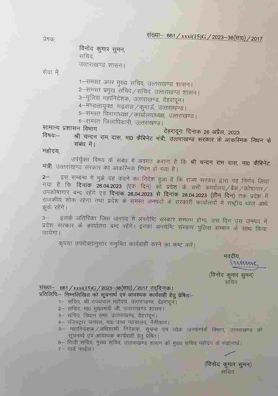 अत्यंत दुखद, नही रहे उत्तराखण्ड समाज कल्याण व परिवहन मंत्री चंदन रामदास, राज्य में तीन दिवसीय राजकीय शोक घोषित 2 Hello Uttarakhand News »